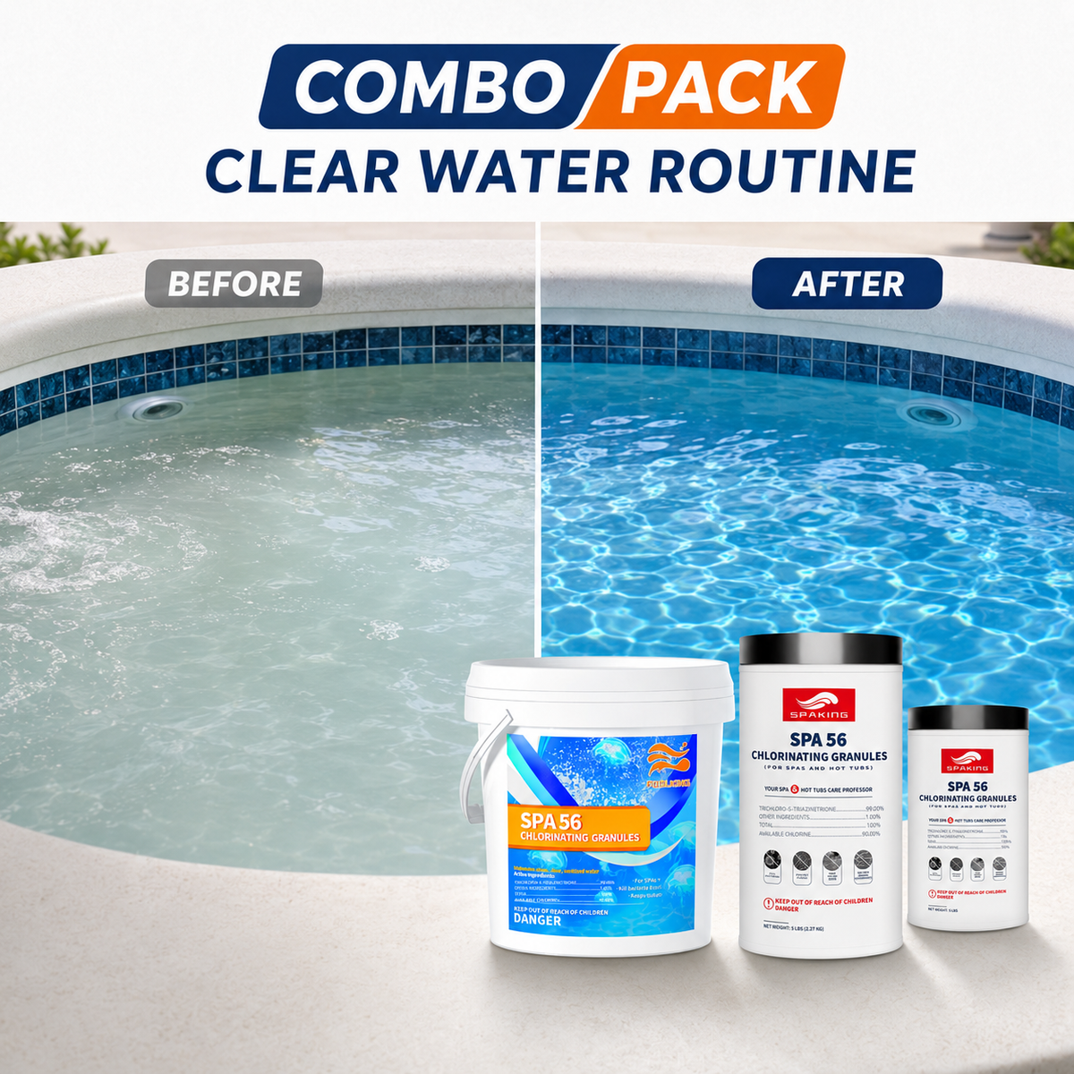 Fast-Dissolving Chlorine Powder Combo (2×3.5 lbs + 6×5 lbs + 1×3 lbs Buckets, 40 lbs Total) | Algae & Bacteria Control | Pool/SPA/Fish Pond | Inground & Above Ground Pools