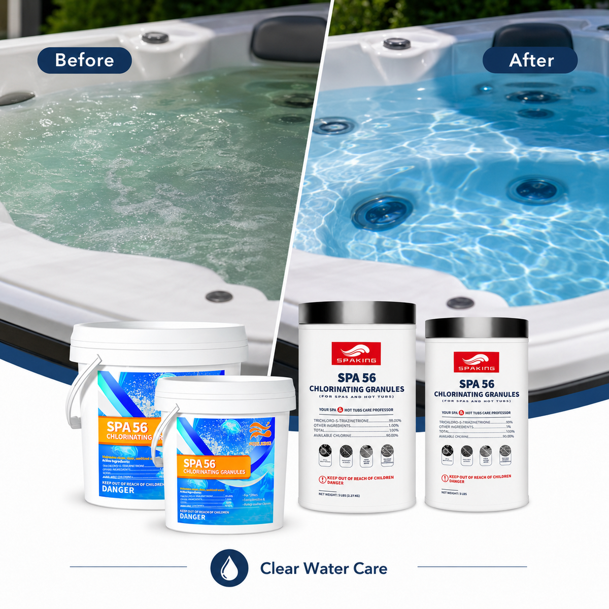 [Professional Disinfection Kit] Chlorine Powder Combo (2×3.5 lbs + 1×5 lbs + 1×3 lbs Buckets, 15 lbs Total) | Pool/Spa/Fish Pond Multi-Purpose Sanitizer